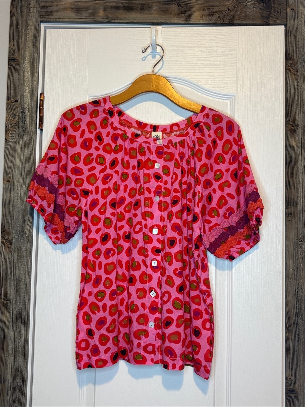 ivy jane Pink and Red Short Sleeve Button Front Blouse